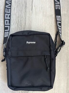 Supreme Black Crossbody Bag with Logo Strap